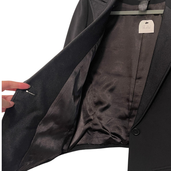 Smythe 4 Classic Wool One Button Blazer Textured Wide Lapel Tuxedo Jacket Black - Picture 5 of 13